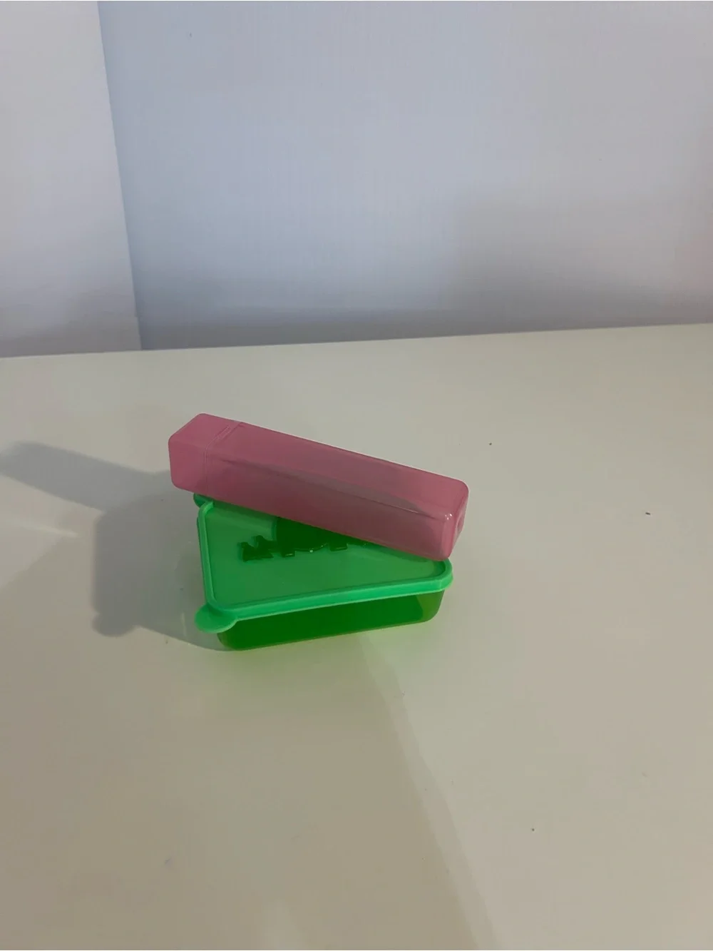 Green Sandwich Container with Pink Utensil Tube - Durable Food Storage